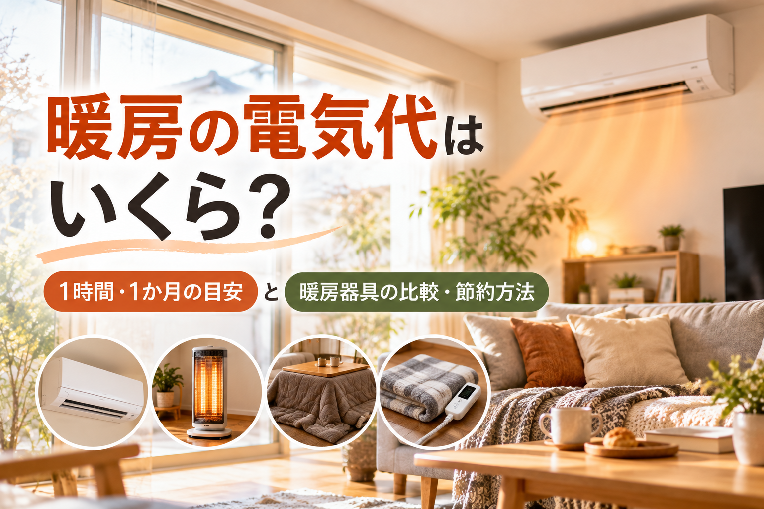 暖房の電気代が気になる冬のリビングとエアコン